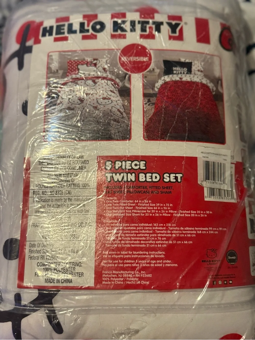 Hello Kitty Red and White Reversible Twin Comforter Set
